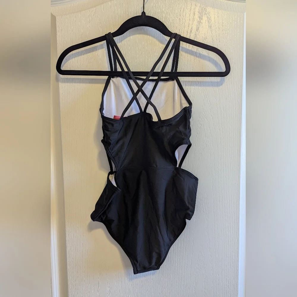 Kanu Surf Girls One Piece Swimsuit With Cutouts Size 14 Black NWT
